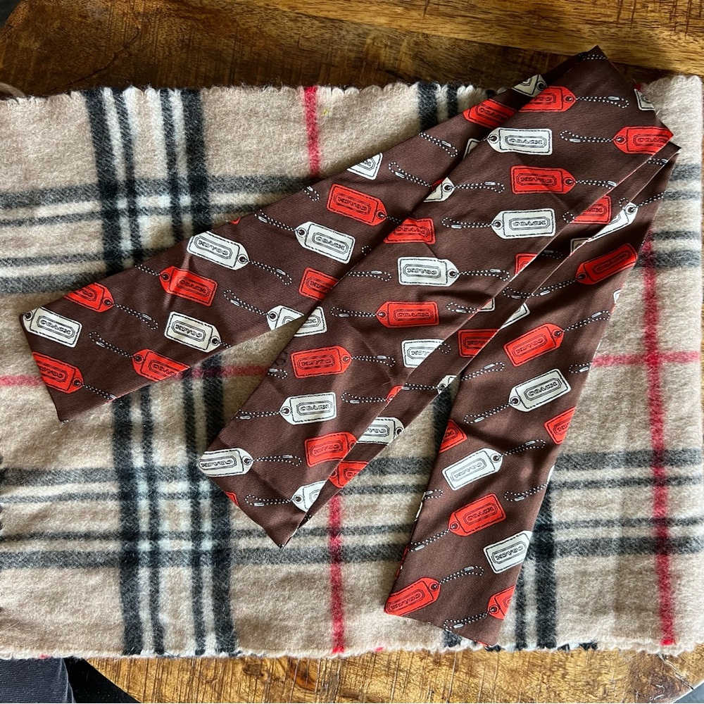 Coach Brown bandeau scarf tie style with Red and White tag design